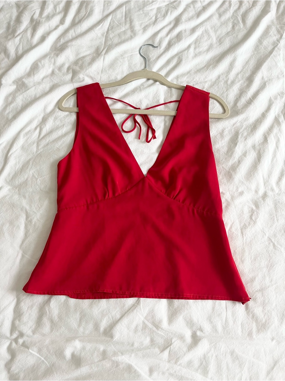 Abercrombie and Fitch Red V-Neck Tie-Back Women's Top